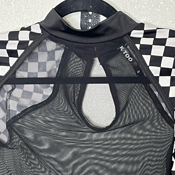 K TOO Sheer & Checkered Body Suit Sz Med - Picture 2 of 7